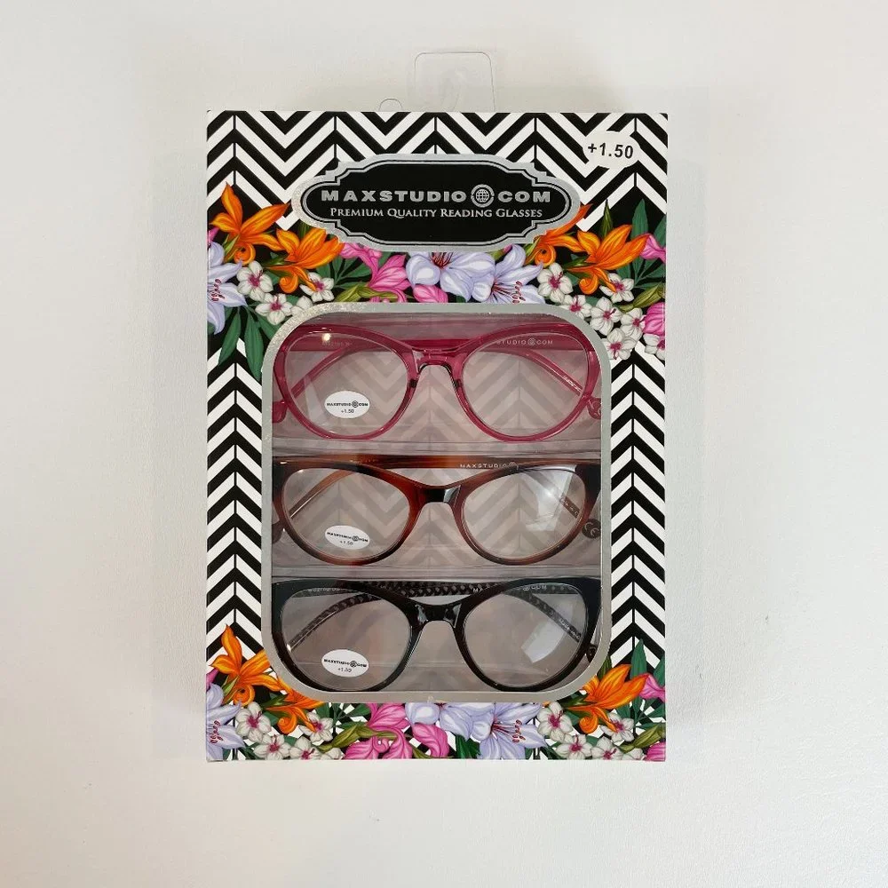 MaxStudio.com +1.50 Reading Glasses Black Honey Berry
